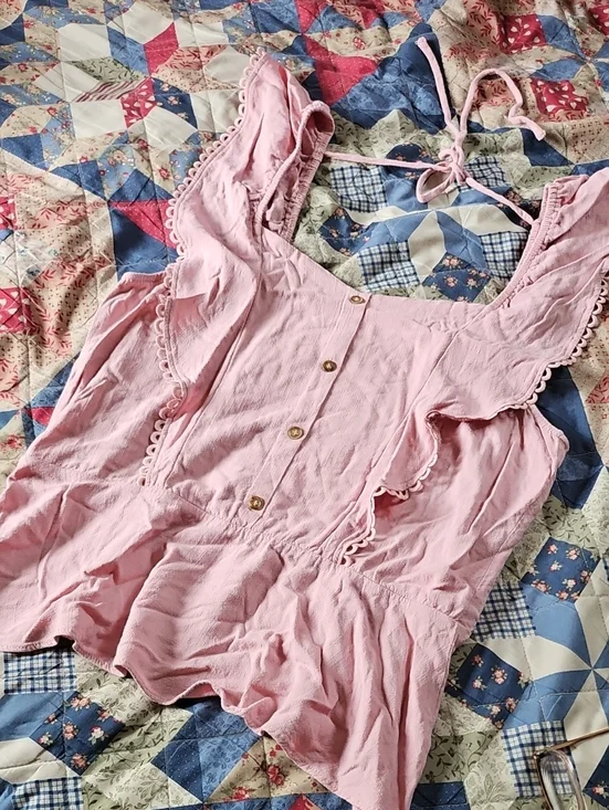 Moa Moa Light Pink Ruffle Button-Front Cami - Picture 1 of 4